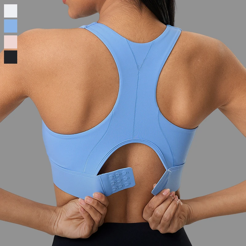Custom Logo Women's Fixed Pads Gym Breathable Racerback Shockproof Fitness Bras Back Adjustable High Impact Yoga Sports Bra