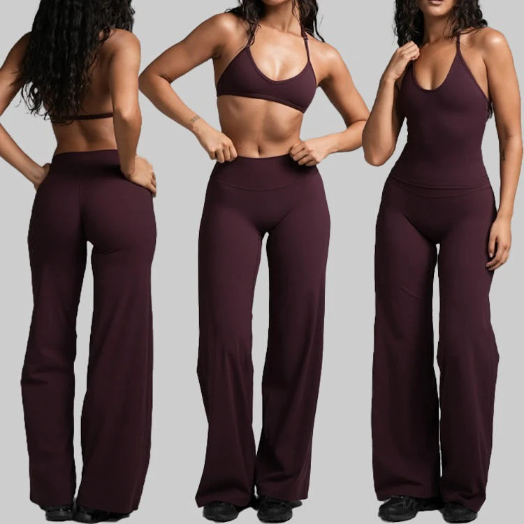 Custom Activewear 2-Piece Workout Set Quick Dry Four-Way Stretch Butt Scrunch Bra High Waist Flare Bottoms Deep V-Neck Yoga Sets