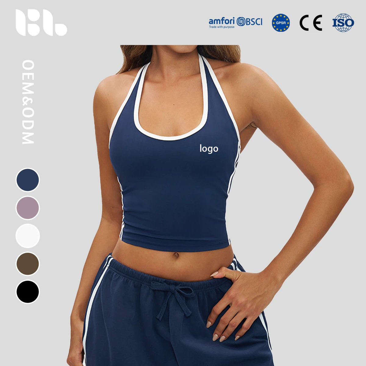 Halter Cross Back Women Sports Four Way Stretch Gym Bras Wholesale U Neck Yoga Soft Crop Tops