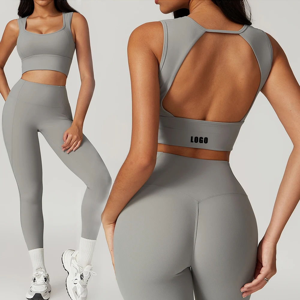 New Arrival High Waist Butt Lift Women'S Activewear Suits Gym Athletic Fitness 2-Piece Workout Yoga Set Elastic Waist Front