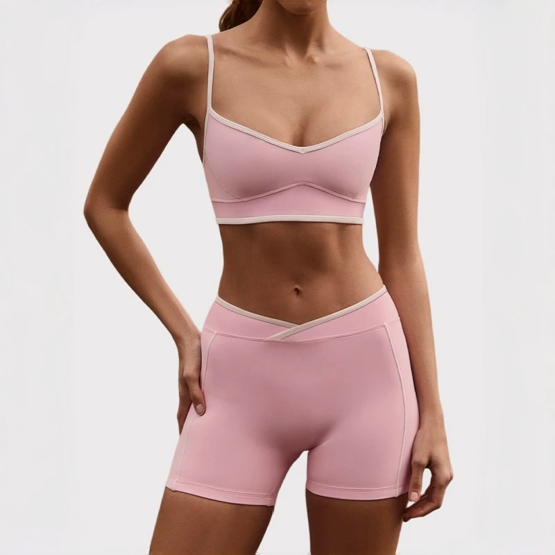 2pcs Women Backless Sports Bra Shorts Gym Clothes Fitness Sportswear Workout Yoga Sets