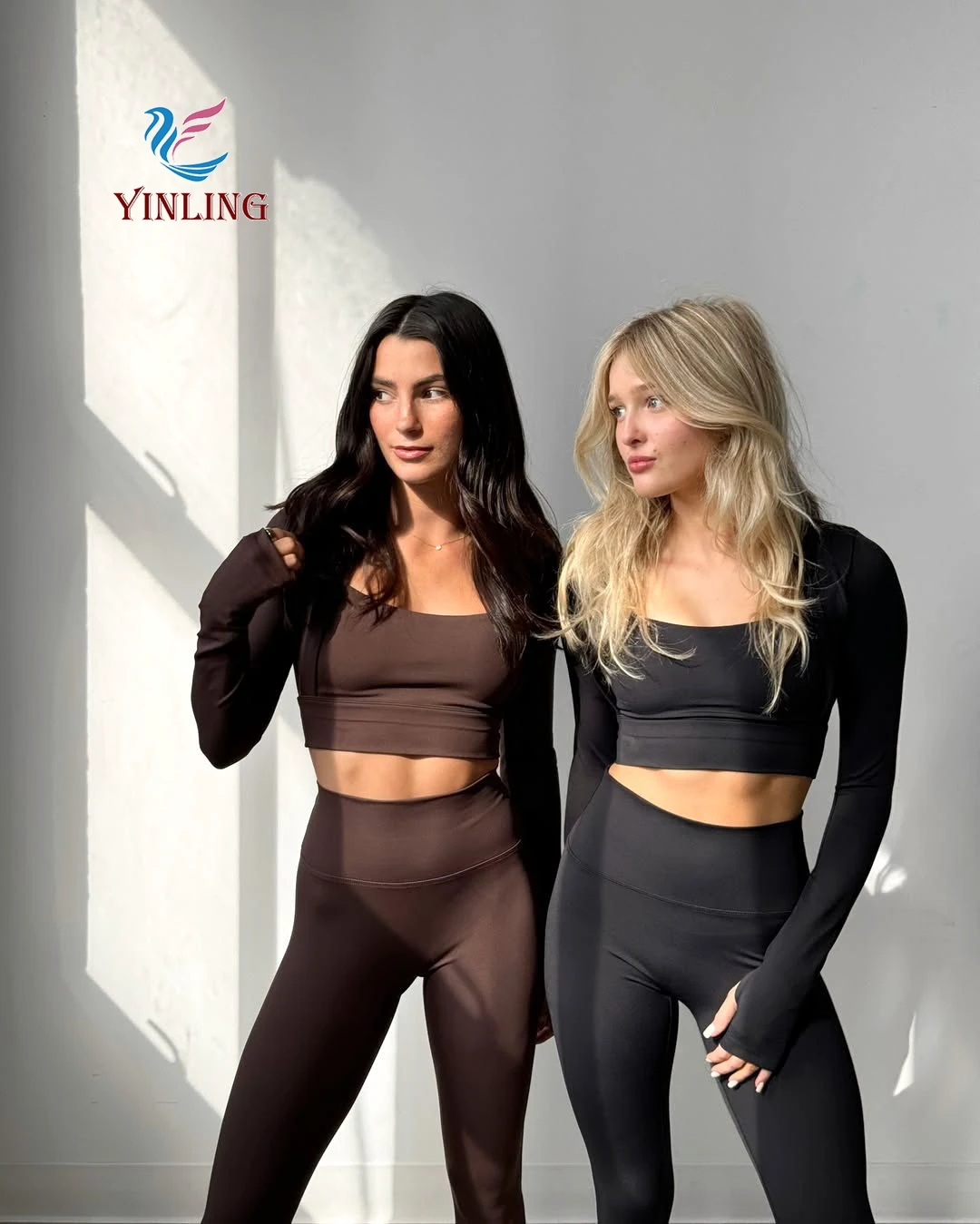 Wholesale Ladies Stretchy Running Training Fitness Womens Gym Leggings High Waist Seamless Splicing 2 Piece Yoga Set