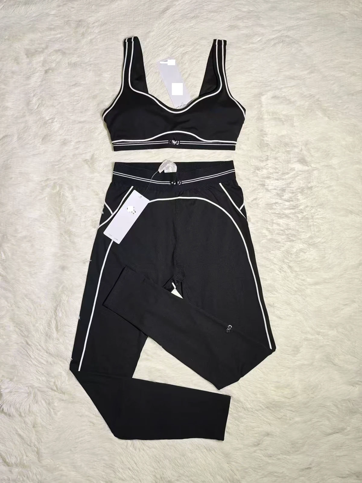 S7 Yoga Set - High-waist Seamless Training Suit with Padding, Soft Material, Stretchy and Elastic White Stripe, Breathable