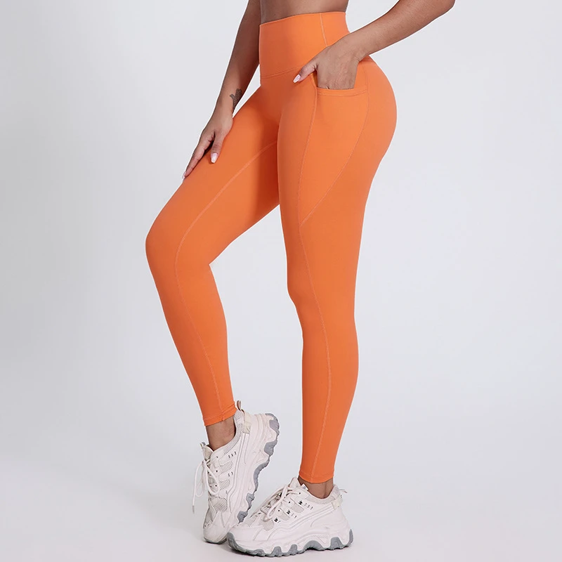 Women's High-Waisted Quick Dry Running Leggings Stretchy Comfort Spandex Pants With Pockets Seamless Sexy Features Solid Pattern