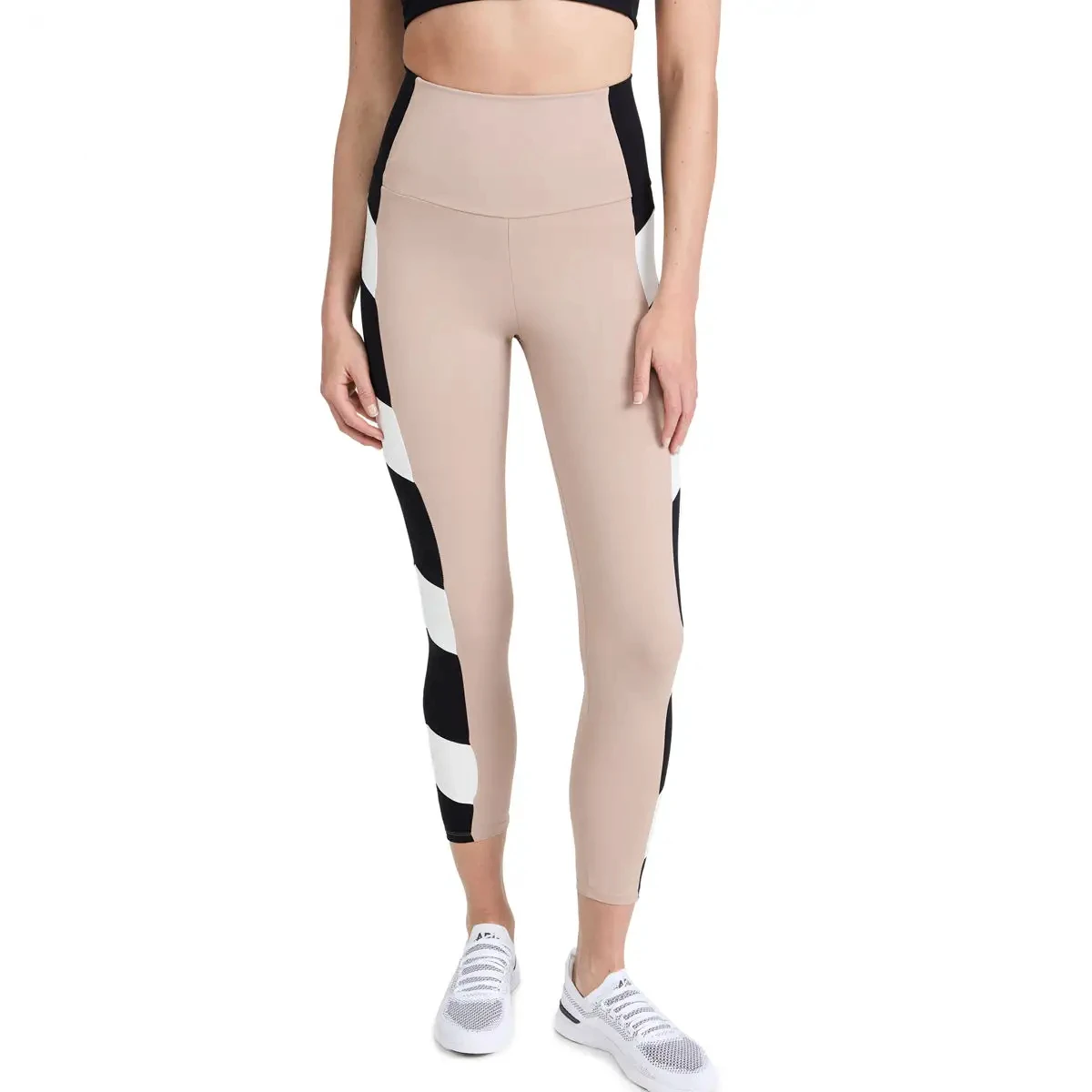 High Waist Color Blocked Striped Leggings Cropped Sporty Knitted Stretch Women's Yoga Pants