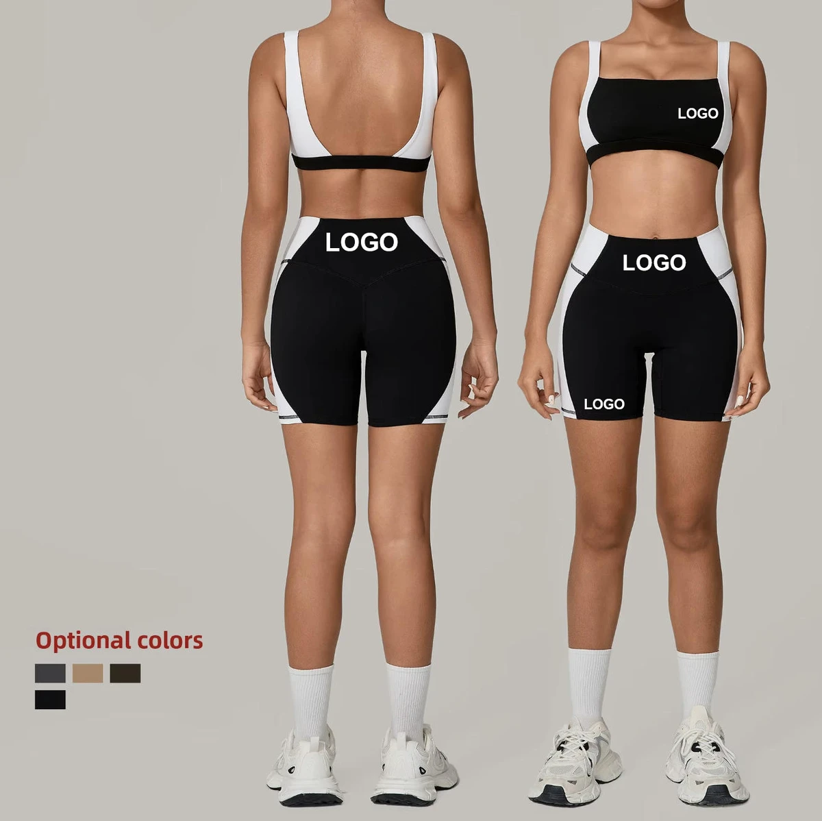 Women's Color-Block Backless Yoga Sets Tight-Fitting Breathable Quick-Dry Fitness Running Sports Two Piece Suit