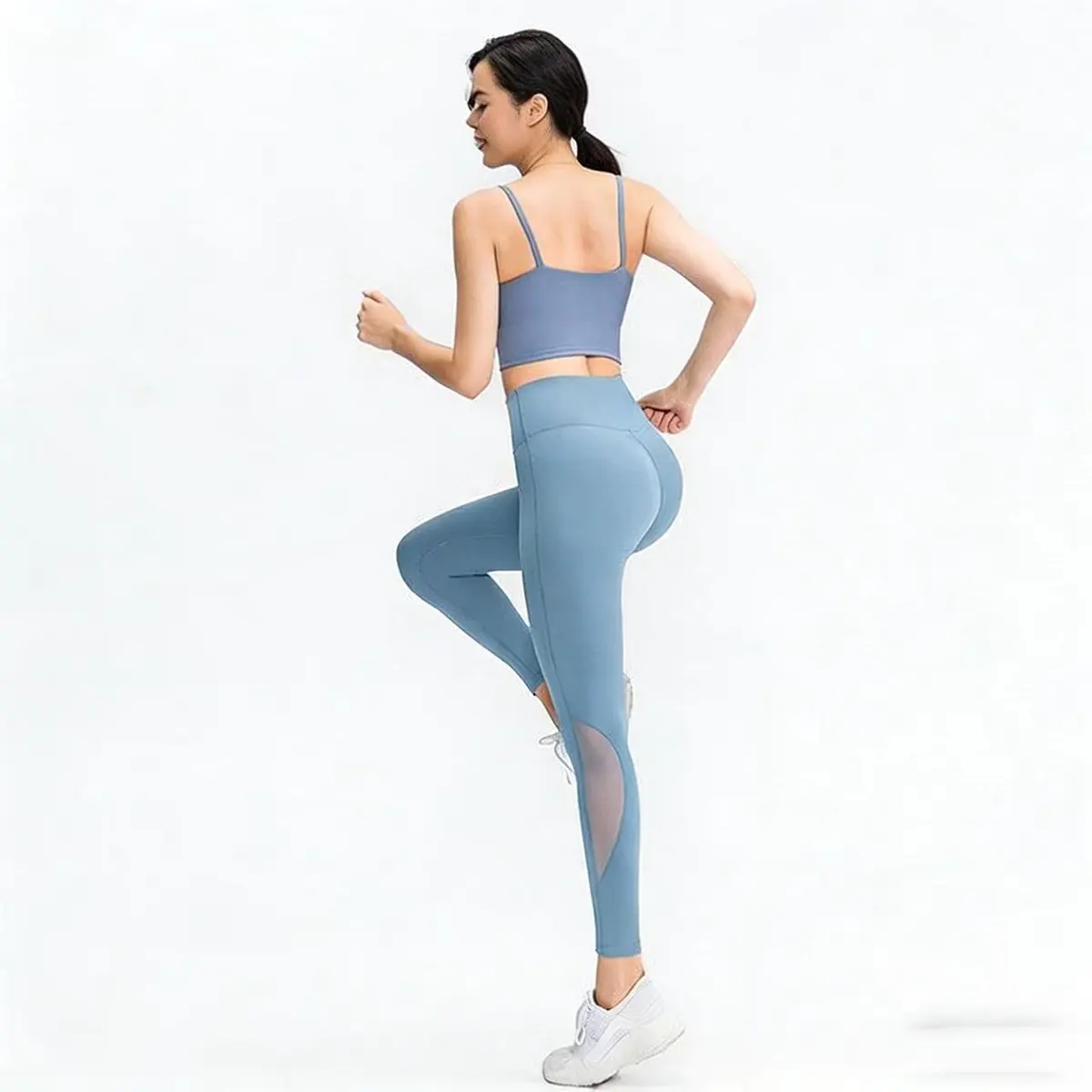 Women's High Waist Breathable Spandex/Polyester Exercise Workout Pants Hip Lifting Legging Mesh Plaid Tight Fit Four-Way Stretch