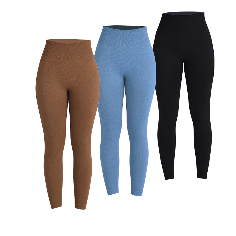 Women's High Waist Ribbed Eco-Friendly 220g Workout Pants Spandex/Nylon Solid Full Length Elastic Waist Yoga