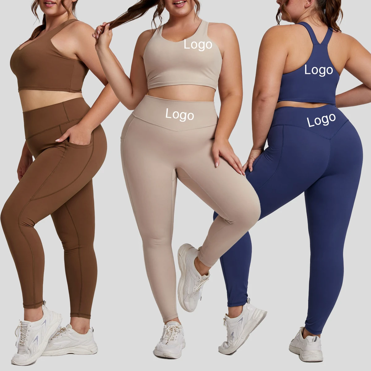 3XL Plus Size Bra Set Sports Fitness Wear Women's Tight Pants With Pocket High Waist Elastic Jump Active Gym Yoga Suit