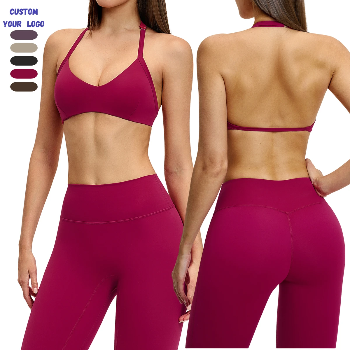 Women Brushed Halter Neck Sports Bra Backless U Neck Removable Pads Breathable Yoga Running Gym Workout Fitness Bra