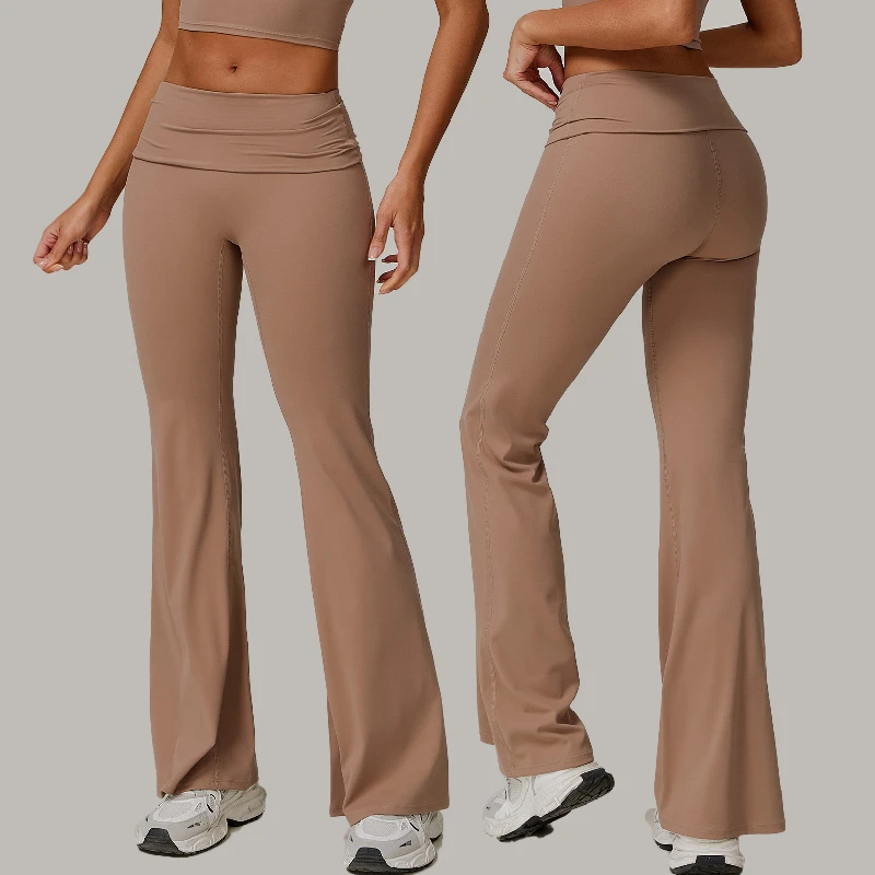 Custom Women's Casual Bootcut Yoga Pant Eco-friendly Recycled Fabric High Waist Bell Bottom V-Waist Leggings Solid Pattern