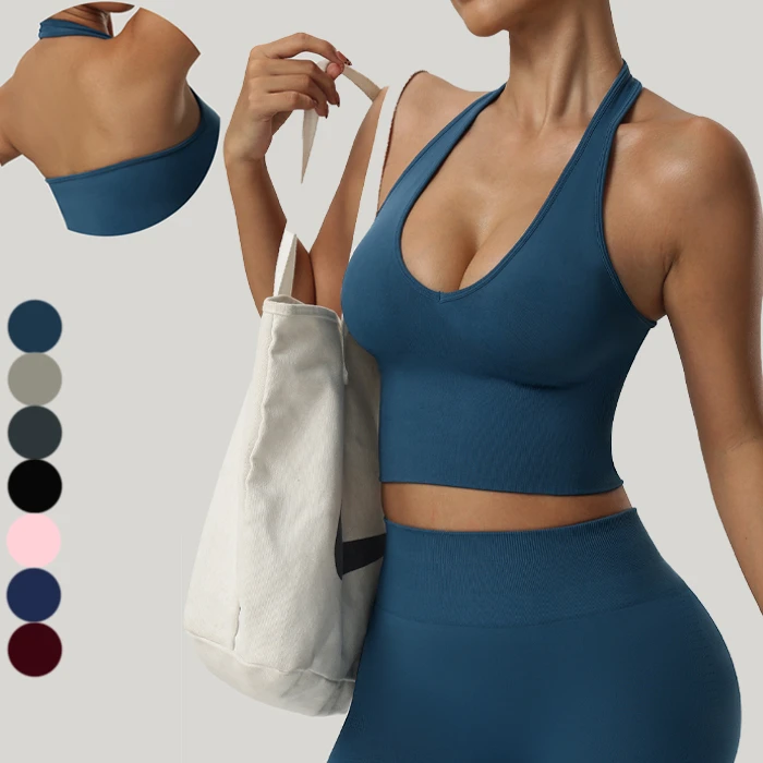 Halter Seamless Backless Sports Bras Shockproof U Neck Sweat Wicking Sport Bra Top Fitness Push up Breathable Sports Bras