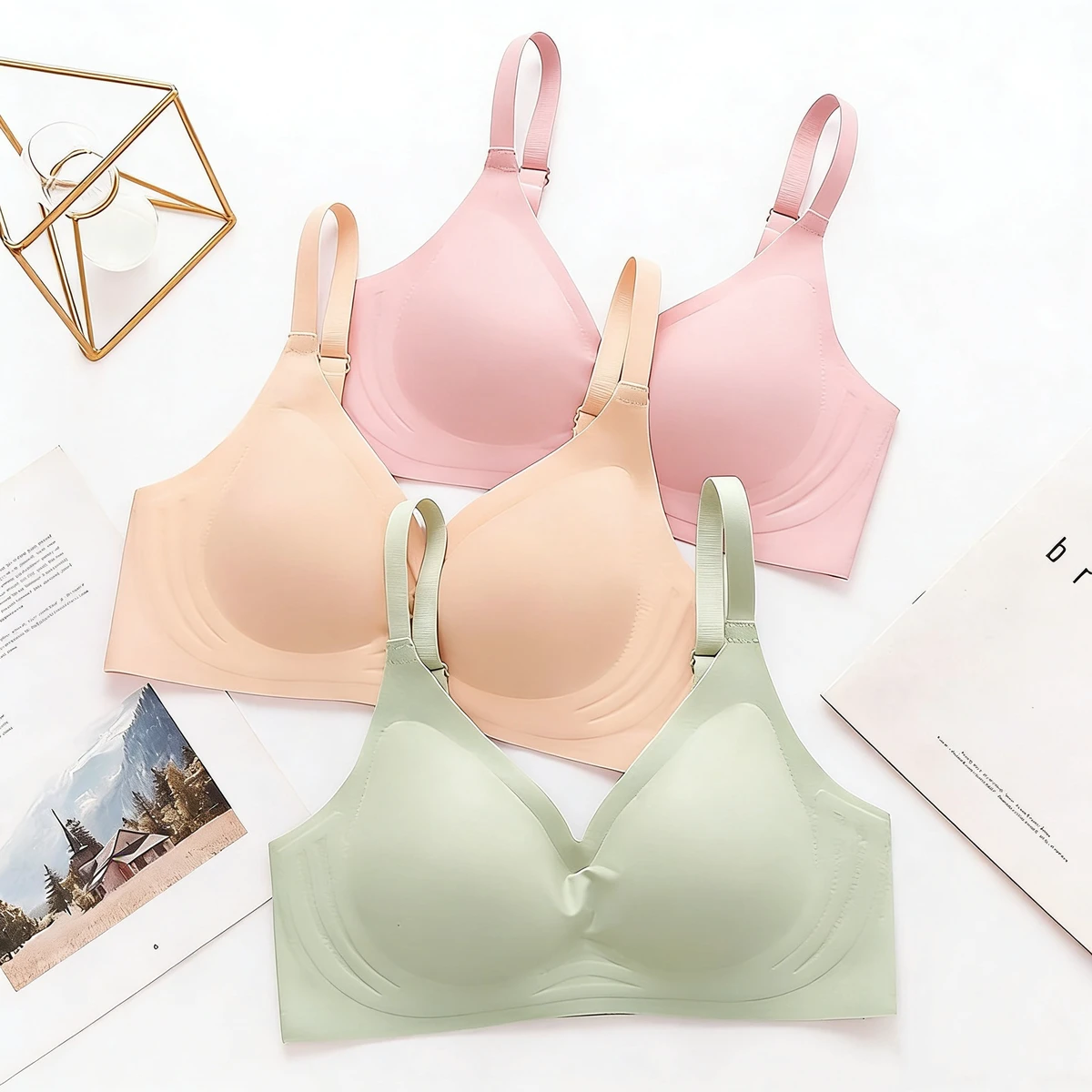 Cross-border New Seamless Underwear Women's Small Chest Gathering Sports Bra No Steel Ring Adjustable Nylon Spandex All-season