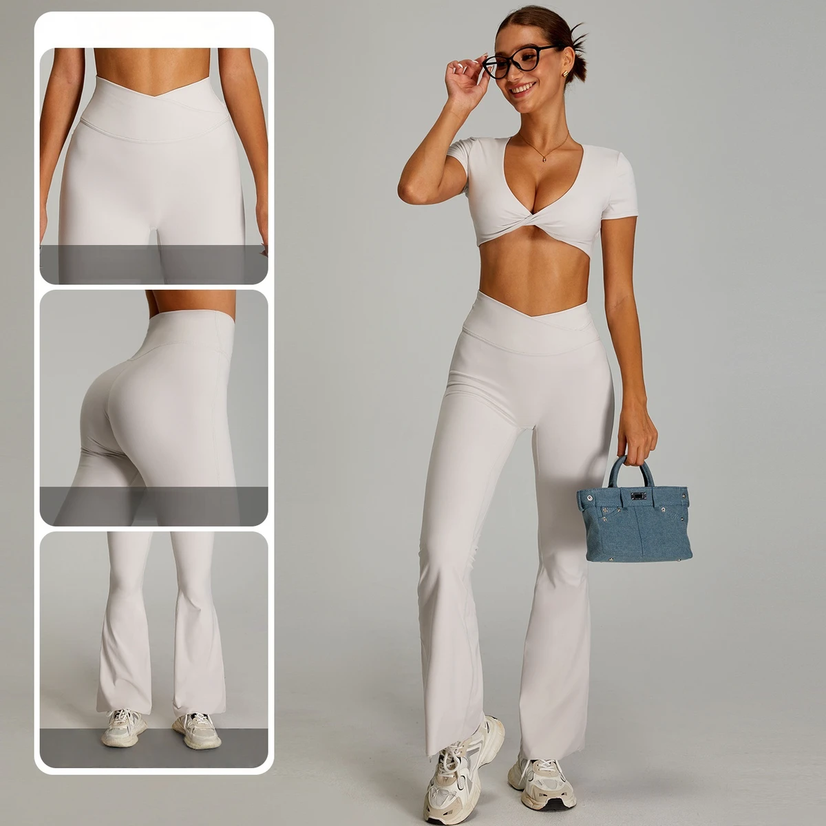 Women Cross Waist Naked Feel Yoga Set High Waist Tight Quick Dry Fitness Suit Outdoor Running Sports Tracksuit