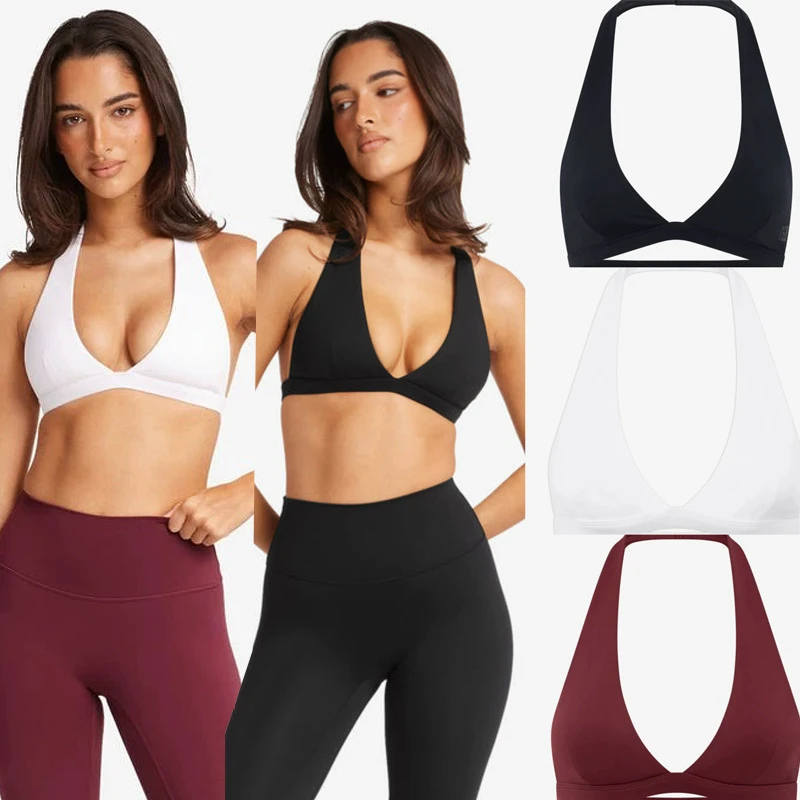 Women Halter Neck Sports Bra Backless Yoga Gym Fitness Running Training Bra Padded Workout Crop Top Vest