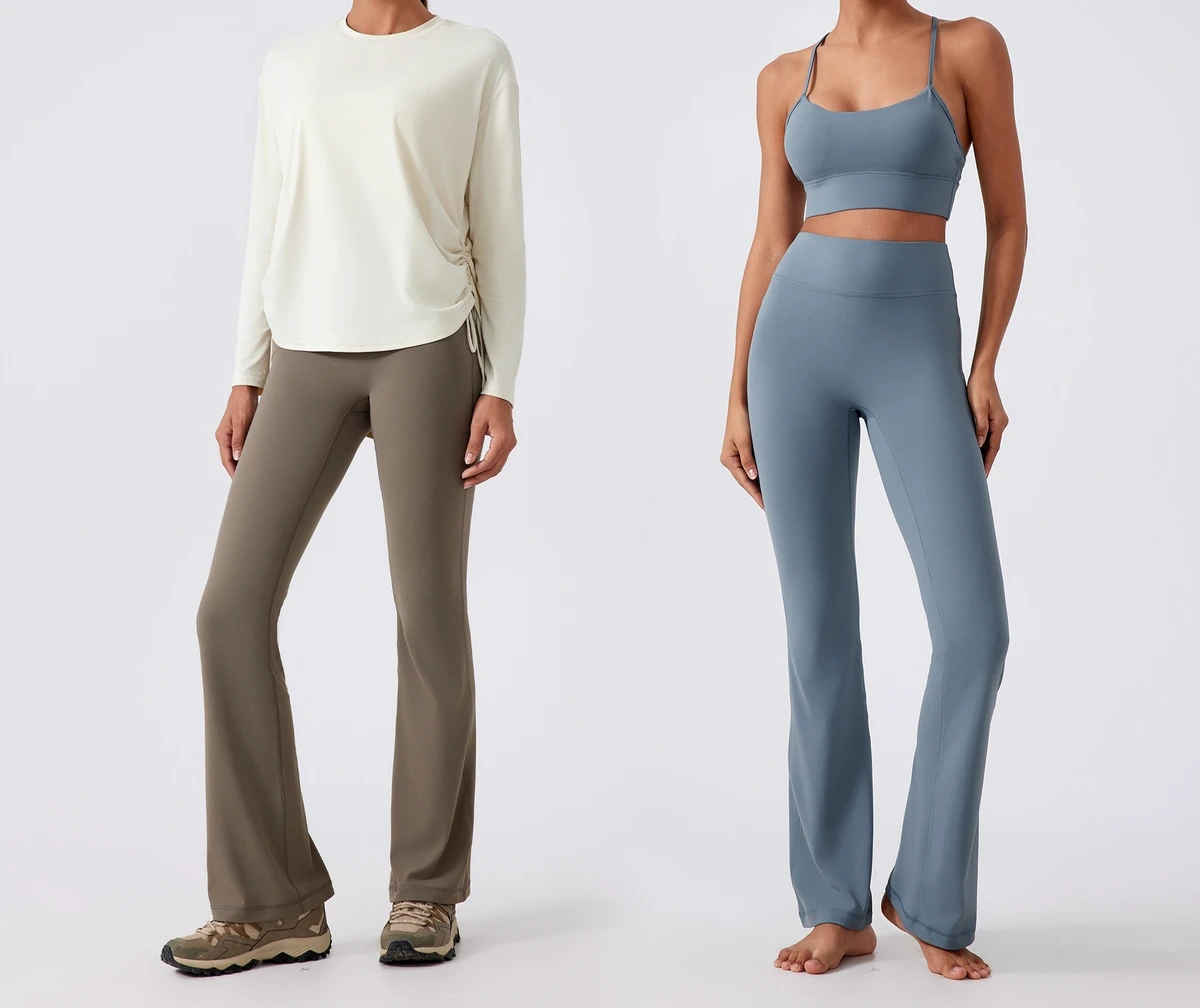 A17 Unisex High-waisted Lifting-Bottom Flared Yoga Pants with Drawstring Closure Polyester Material
