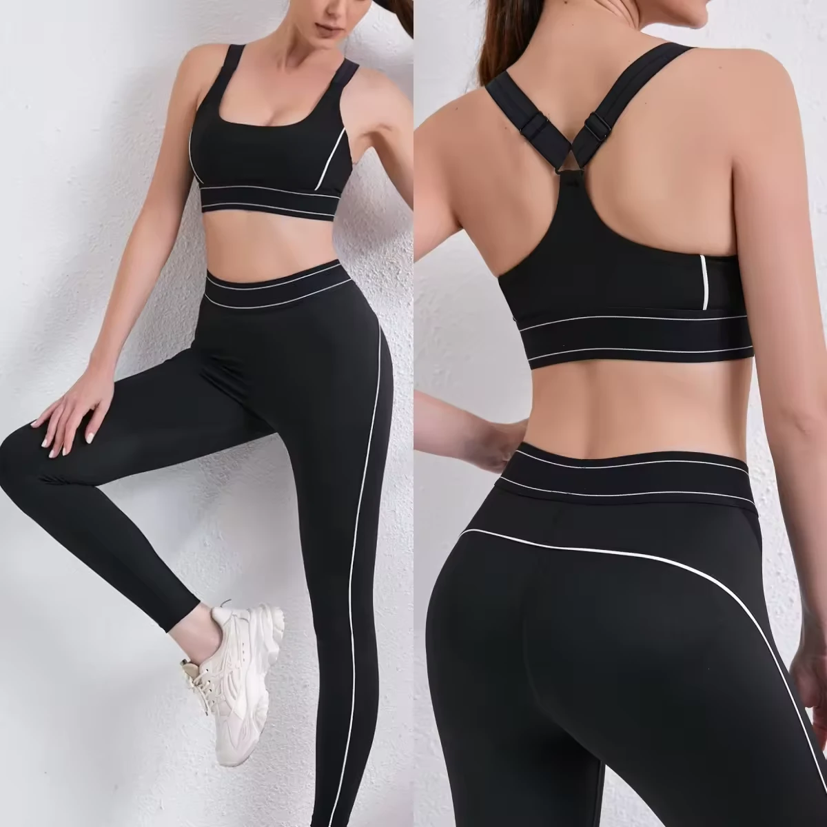 Summer Breathable Lightweight High Waist Hip Lift Abdomen Compression Fitness Suit High Elastic Sports Bra + Leggings 2-piece