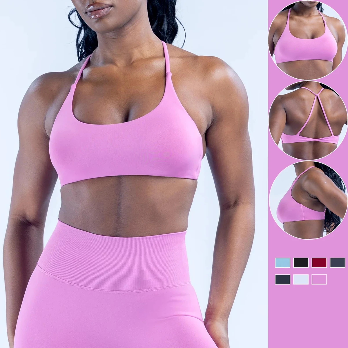 YIYI Halter Crisscross Back Seamless Yoga Bra Quick Dry U Neck Workout Bra for Ladies Buttery Soft Sports Bra for Women Fitness