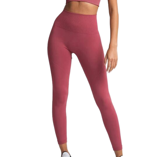 Women's Solid High-Waisted Ribbed Seamless 100% Nylon Breathable Full Length Yoga Pants Elastic Waist Stretchy Leggings