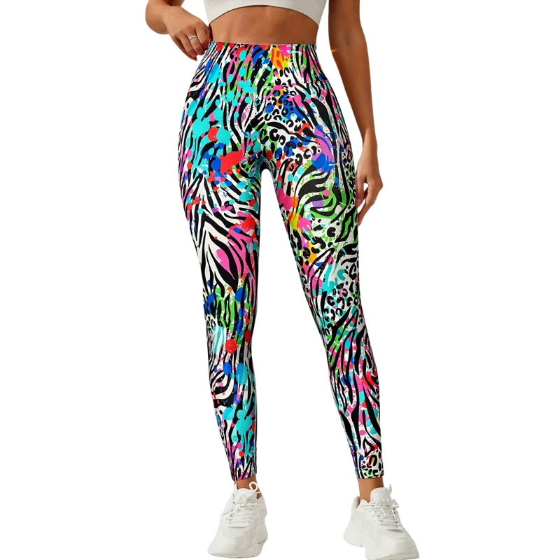 High Waisted High Elasticity Comfortable and Breathable Seamless Printed Tight Yoga Pants for Women Butt Lifting Full Length