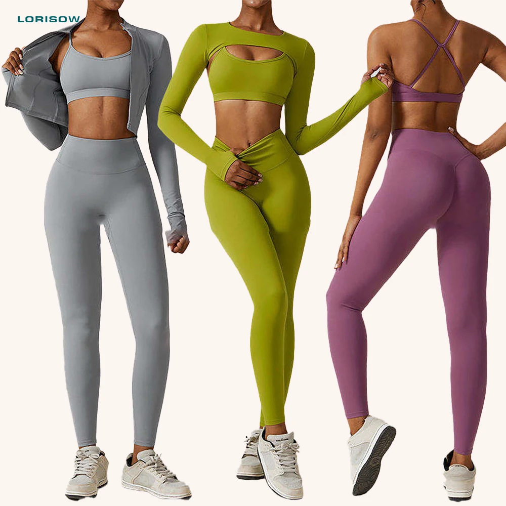 Sportwear Active Wear Suits 4 Pieces Sports Bra Top Yoga Jacket Gym Wear Workout Sets Women Sportswear Gym Fitness Set