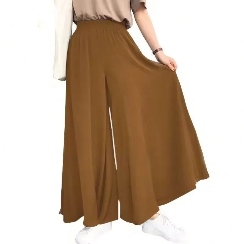 I-0293 Spring and Summer Women's Plus Size Wide Leg Pants Mid Rise Elastic Drape Straight Leg Trousers Pants