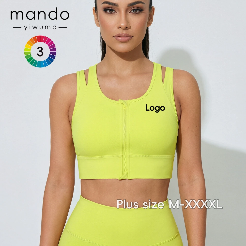 Plus Size Breathable Front Zipper Yoga Bra XXXXL Hollow Open Back High Support Non-Slip Workout Sports Bra for Women