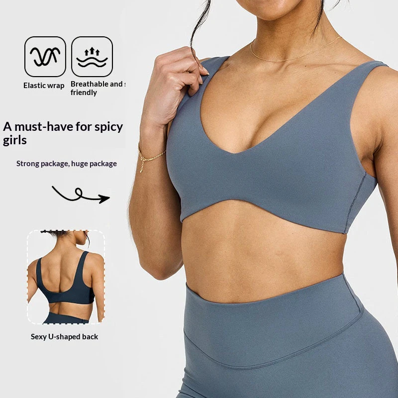 SHINBENE Open Back Workout Bras Padded Yoga Bra Gym Tops Plunge V Sports Bras For Women