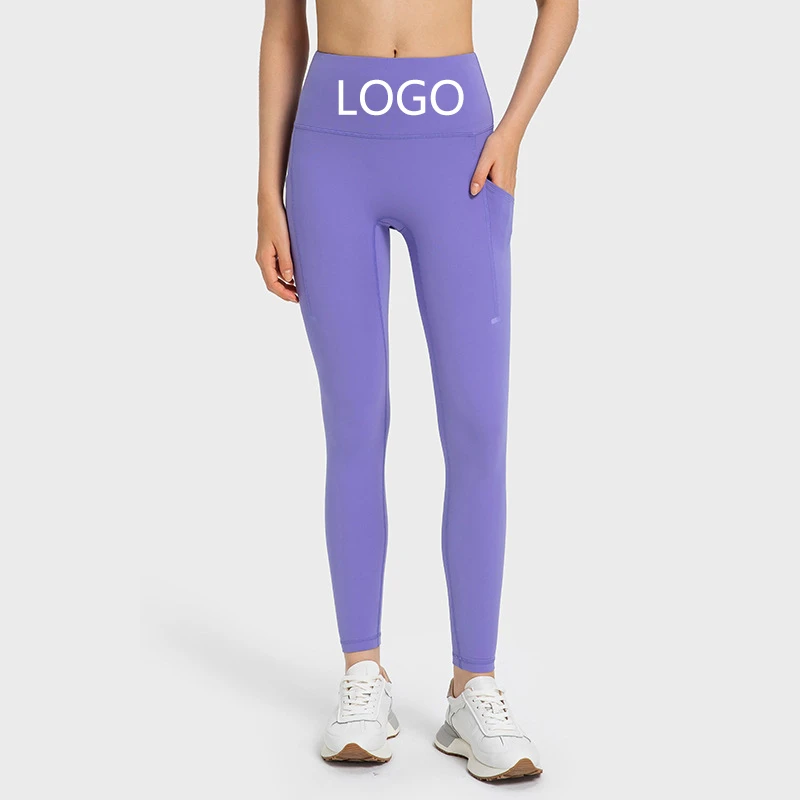 DAW034 Women's High-Waisted Seamless Fitness Pants Side Pockets Elastic Waist Tummy Tucking Hip Lifting Workout Yoga Leggings