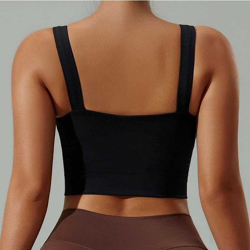 Eco-Friendly Plus Size XL Quick Dry Womens U-Neck Longline Halter Strap Sports Bra with Removable Pads for Yoga Workout Crop Top
