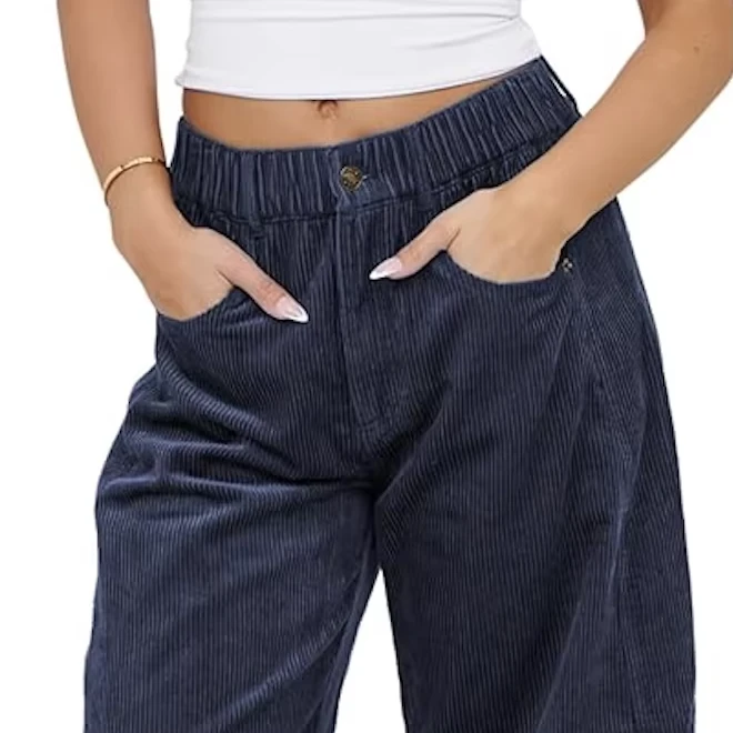 DIRECT FACTORY WOMEN CORD BARREL JEANS MID RISE CASUAL BAGGY WIDE LEG CORDUROY CROPPED ANKLE PANTS BANGLADESH NEW ARRIVAL