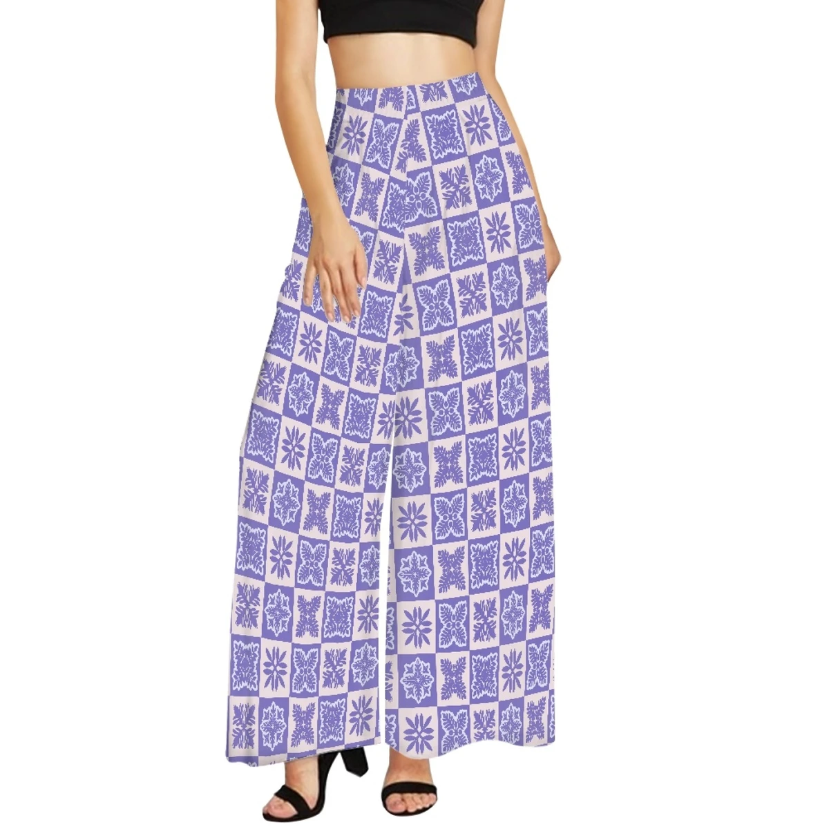 High-Quality Customization Hawaii Quilt Design Plus Size Wide Leg Pant Print on Demand High Waist Wide Leg Pants for Women