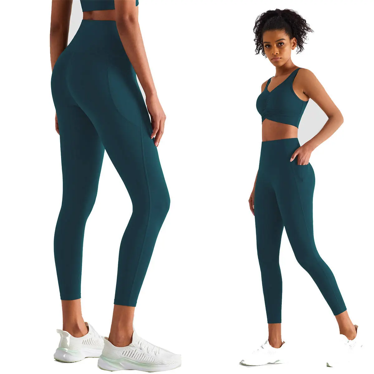 Wholesale Women High Waist Workout Leggings Side Pocket Yoga Pants Running Fitness Activewear Pants Custom Logo