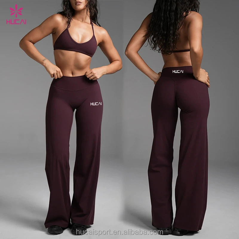 ODM Custom Logo Women Sexy Backless Halter Neck Sports Bra High Waisted Loose Wide Leg Pants Set 2 Piece Flare Leggings Yoga Set