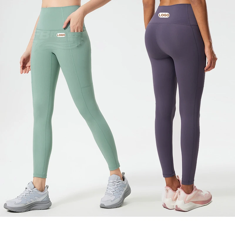 Women High Quality Seamless High Waist Yoga Leggings Solid Pants Pockets Nylon Spandex Lightweight Quick Dry Gym Workout