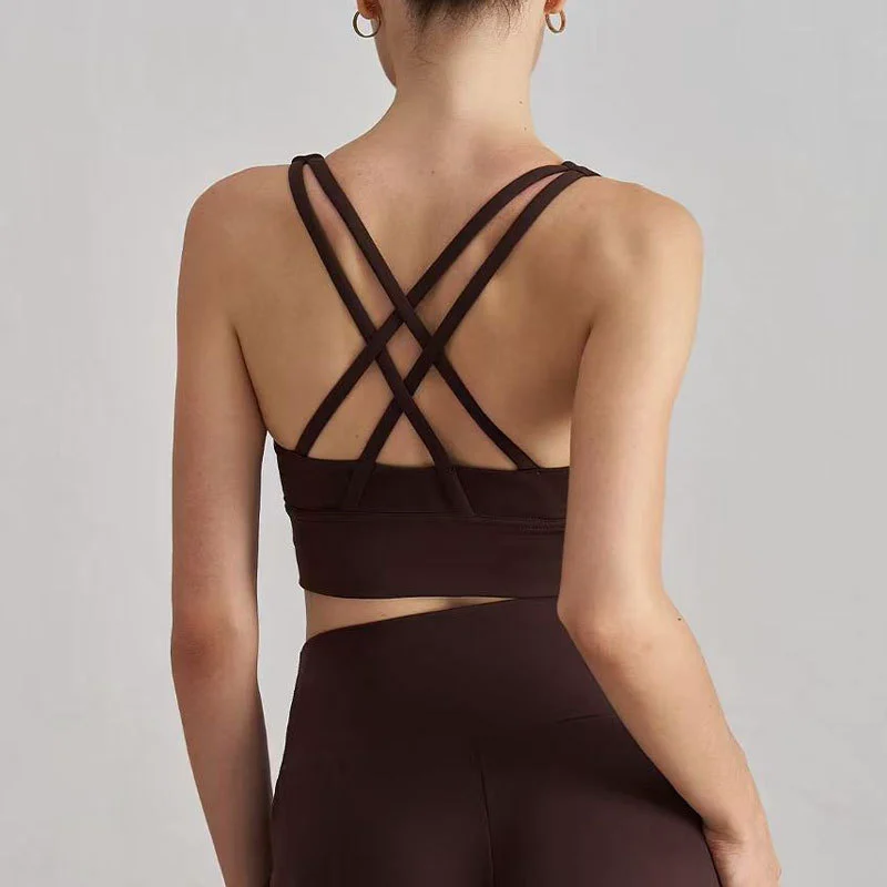 Casual Sports Yoga Top Cross Strap Bra Breathable Four-Way Stretch Front Bust Shaping Tummy Control Medium Support Spandex/Nylon
