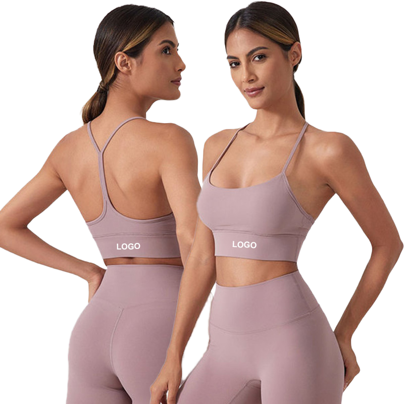 Women's High Elasticity Spaghetti Strap Racer Back Yoga Bra Breathable Fitness Bra Customized Logo for Adults Sports Bras