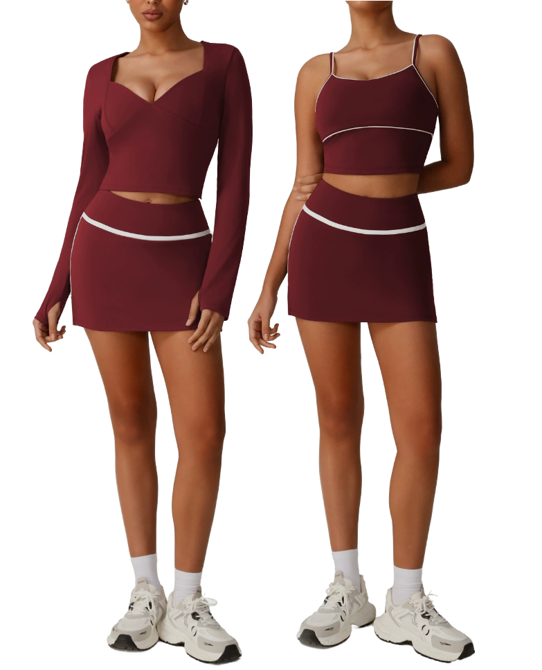 Women's 2 Piece Yoga Set High Waist Skirt Crop Top Solid Color Breathable Spandex Polyester Seamless Stretchy Activewear