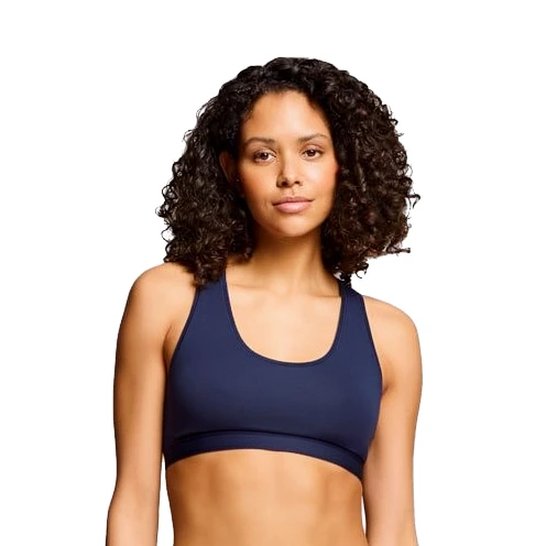 Women's Navy Blue Racerback Sports Bra Scoop Neck Medium Support Breathable Seamless Fitness Yoga Wear