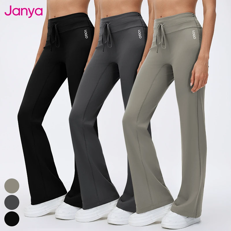Janya Women's High Quality Four-Way Stretch Loose Casual Long Sports Pants Breathable XL High Waist Wide Leg Flare Yoga Leggings