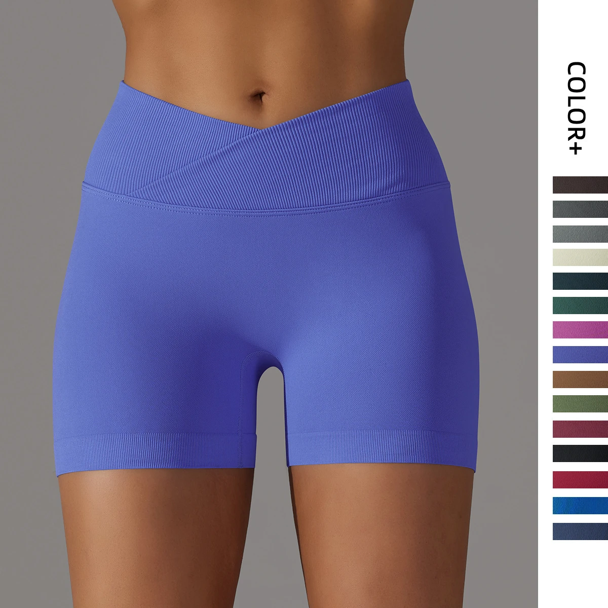 Women's High-Waisted Cropped Ribbed Seamless Yoga Pants - Breathable Solid Color Peach Butt Lifting Slim-Fit Tummy Control