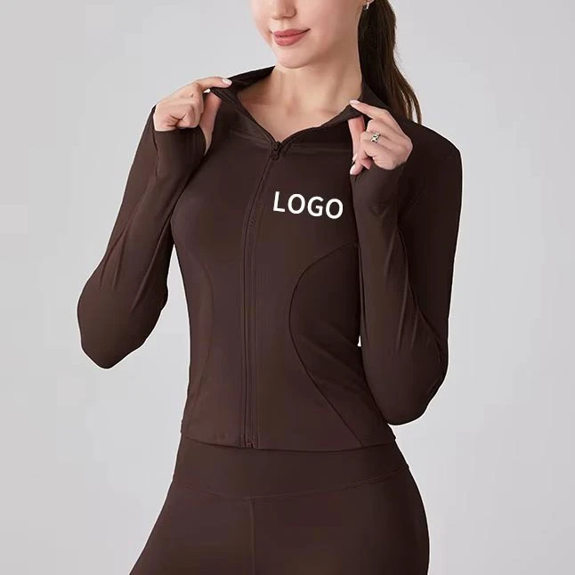 Plus Size Lightweight Gym Yoga Jacket For Workouts & Running Plus Size Four-Way Stretch Thumb Hole Seamless Solid Sport Jacket