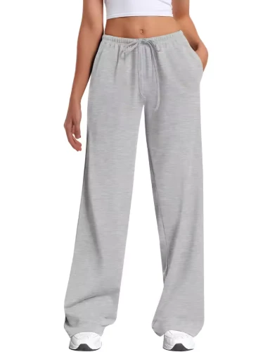 Women's Winter Lightweight Straight Breathable Casual Sweatpants Mid Waist Drawstring Elastic Pockets
