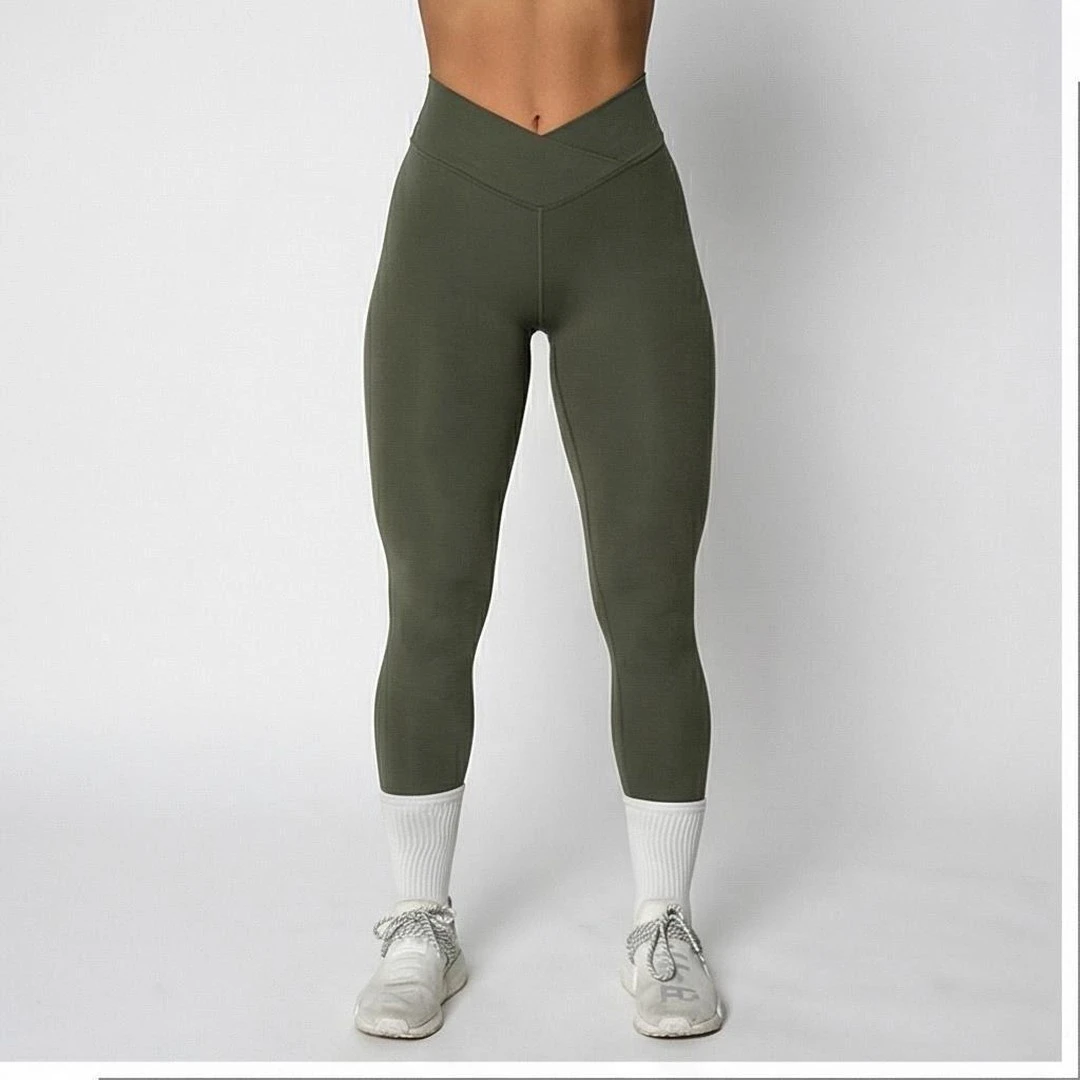 High Waist Full Length Seamless Leggings Solid Olive Green Four-Way Stretch Yoga Wear Women's Sportswear