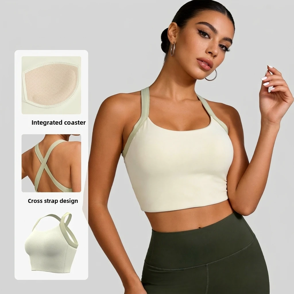 One-Piece Fixed Shoulder Straps Buttons Seamless Wireless Shock-Absorbing High Support Push-Up Underwire-Free Sports
