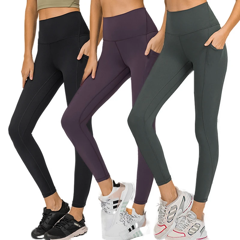DL126 Naked Sensation Yoga Leggings Breathable High Waist Compression Tights With Drop in Pocket Buttery Soft Sizes M L