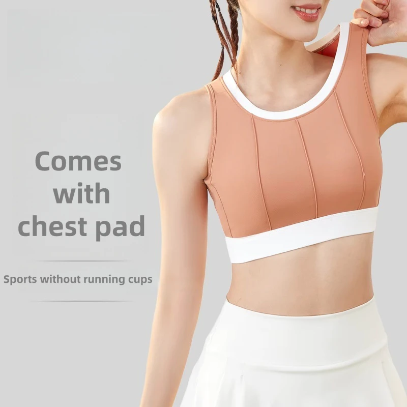 Vertical Pattern Color-matching High Support High Strength Shockproof Fixed Thin Yoga Bra Sports