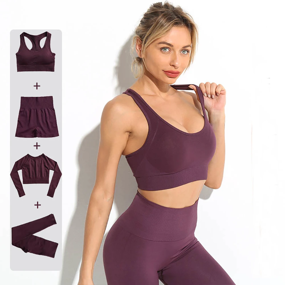 High Waist Crop Top & Seamless Leggings Set 2-Piece Gym Fitness Workout Clothing Solid Pattern Yoga Sport Shirts