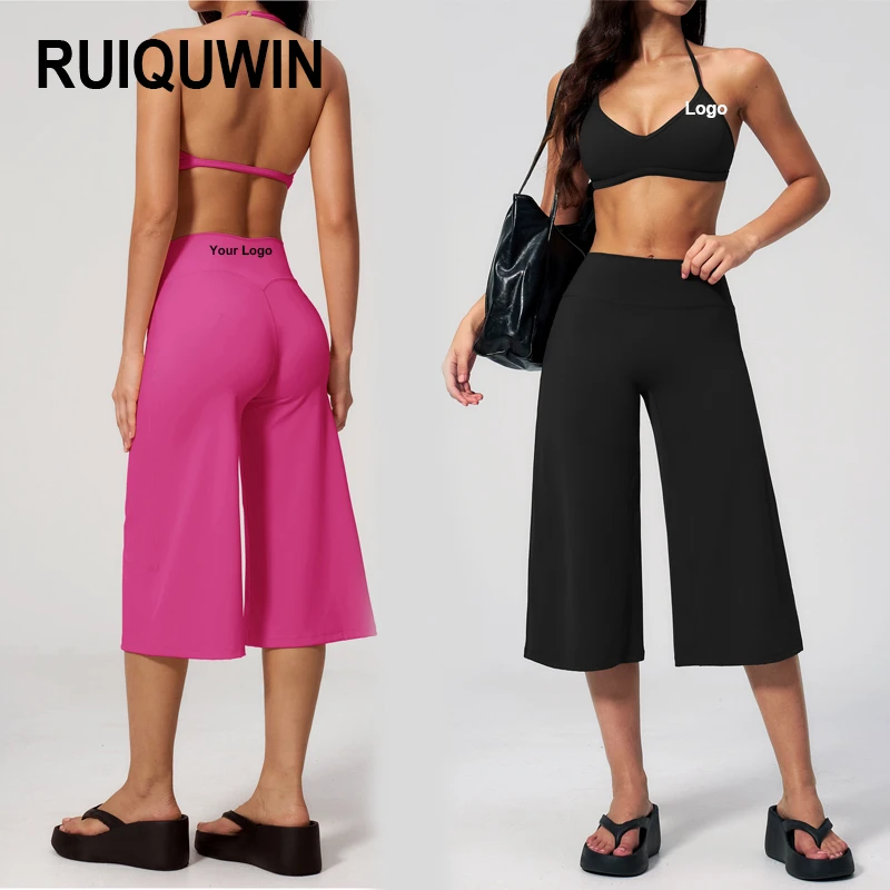 RUIQUWIN Custom Women's Casual Two Piece Set Padded Bra Wide Leg Middle Pants Sport Lounge Wear Yoga Summer Outfit