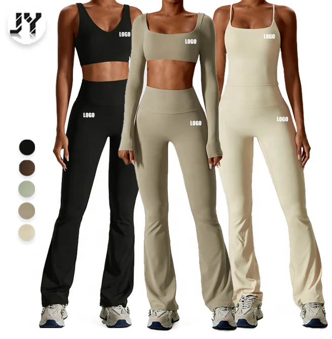 Joyyoung New Design Wholesale Custom High Quality Recycled Long Sleeve 2 Piece Yoga Set Plus Size Gym Fitness Sets For Women